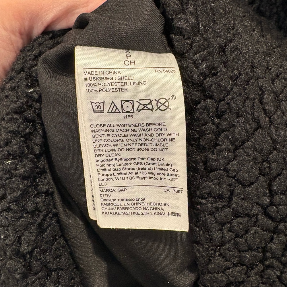 GAP Black Sherpa Zip-Up Hooded Jacket Size S - Picture 6 of 6